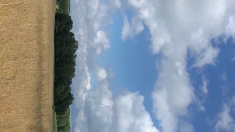lapso de tiempo vertical de las nubes que pasan rápido sobre un campo de tierra agrícola cultivado en el campo