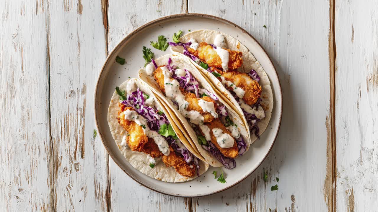 deliciosos tacos de pescado con pescado frito crujiente y salsa cremosa