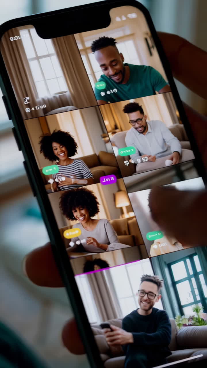 People participating in a multi-person video call or live stream on a smartphone