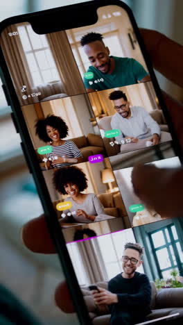 people participating in a multi-person video call or live stream on a smartphone