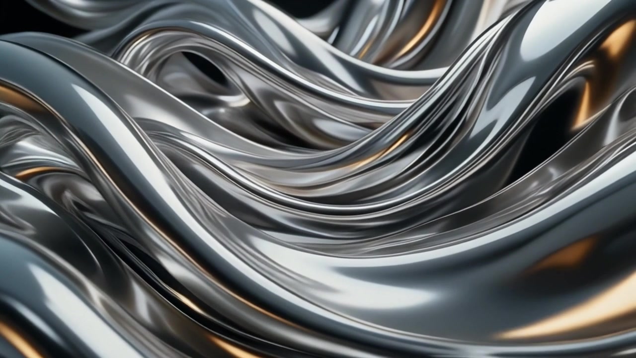 Abstract Liquid Silver Metal Flowing in Waves