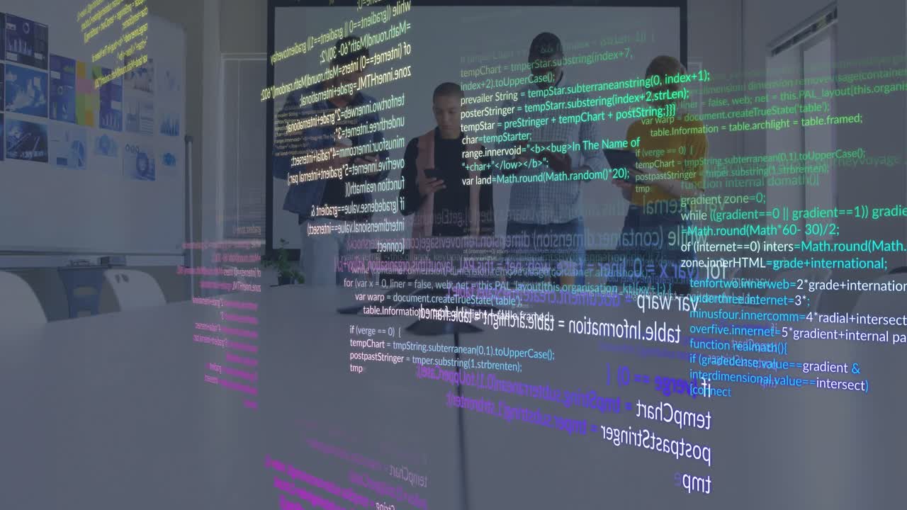 Animation of data processing over diverse business people