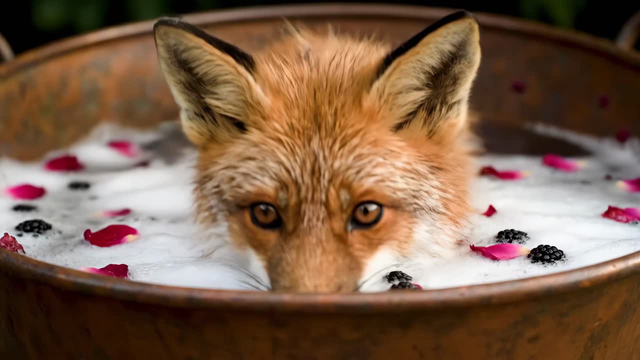 Fox enjoying a bath