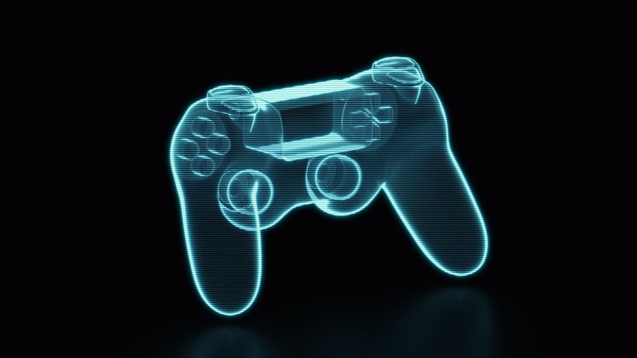 imagen holográfica del gamepad, rotación en bucle, renderización en 3d.