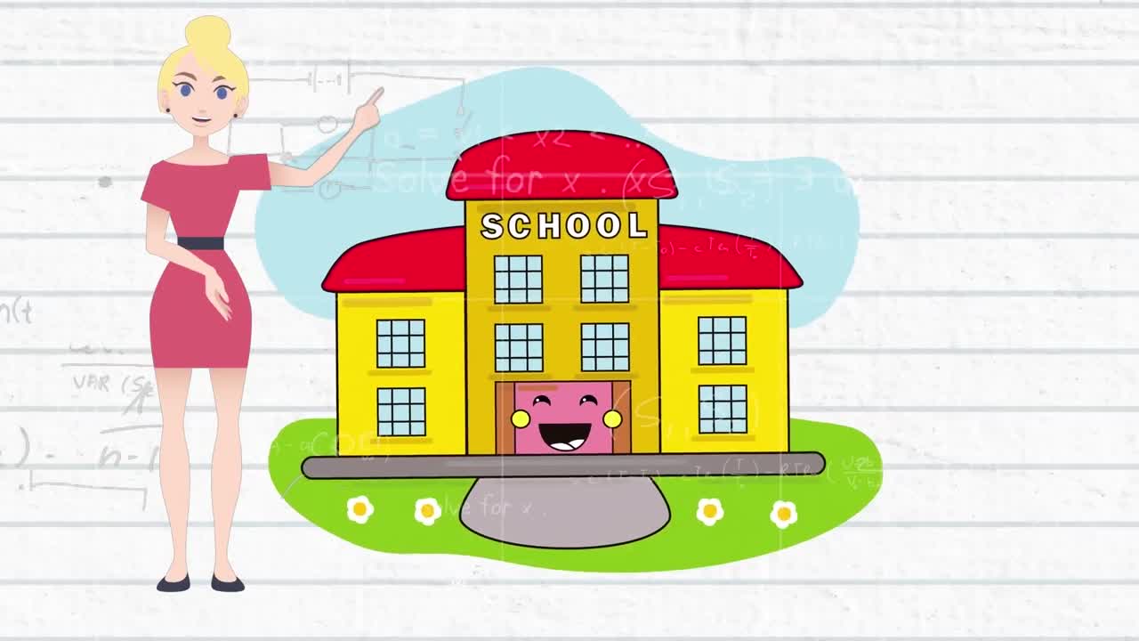 학교 아이콘 을 통해 이야기 하는 여자 의 애니메이션