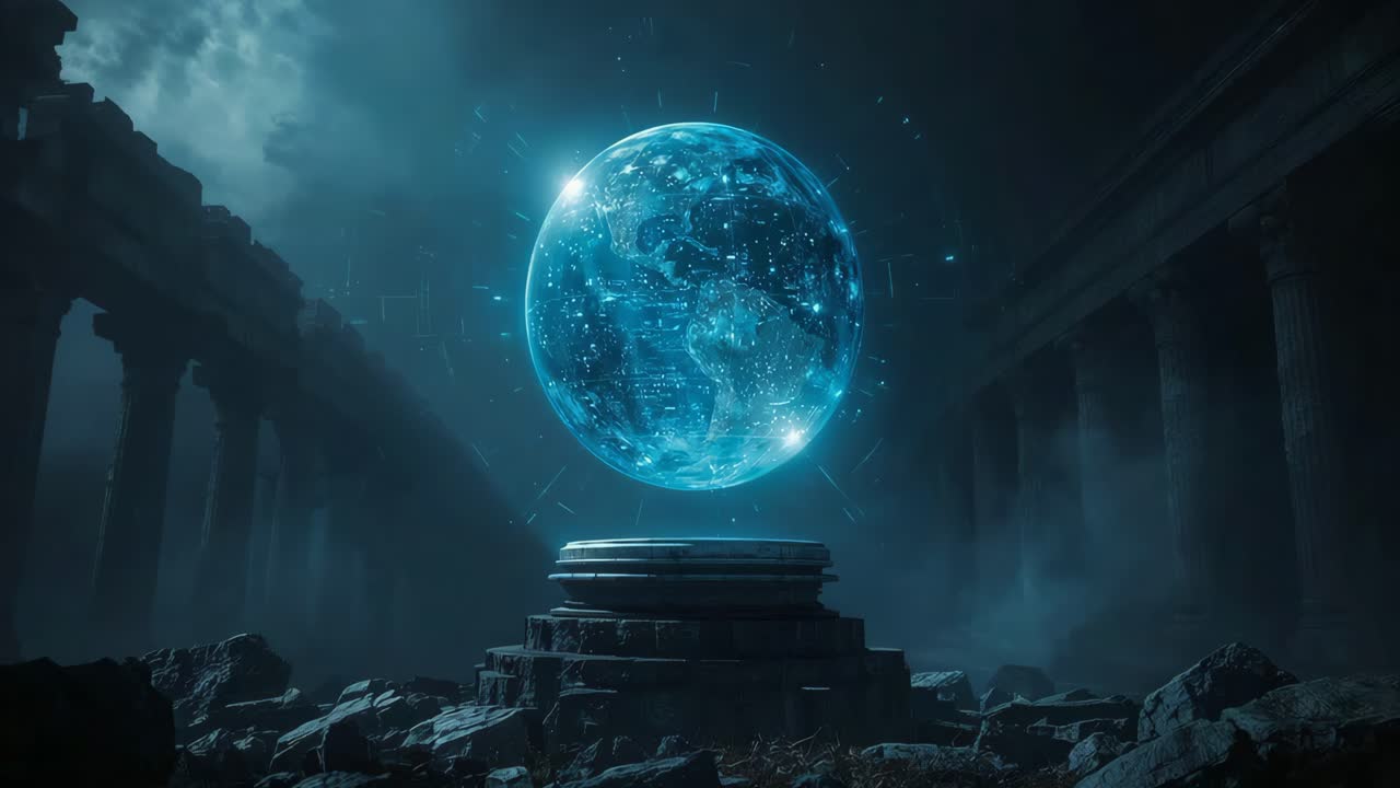 Futuristic Globe in Ancient Ruins