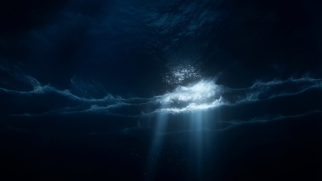 Underwater Light Beams Penetrating Dark Ocean Depths