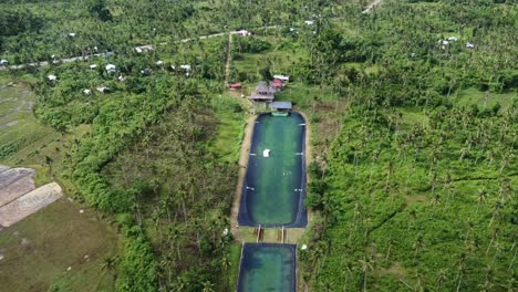 Wakeboarding-lake-at-Siargao-wake-park-amid-rural-tropical-greenery