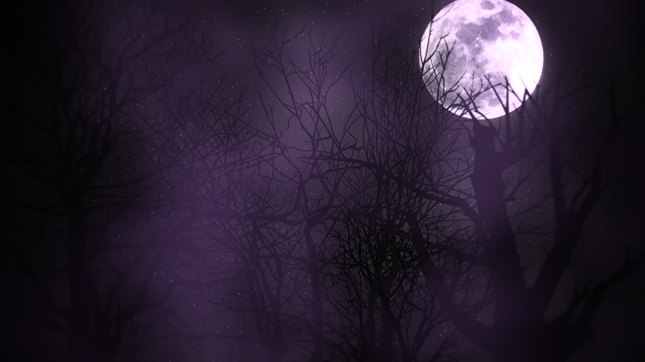 truco o trato de texto de animación y fondo de halloween de animación mística con luna oscura y nubes 1