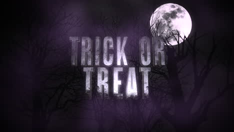 truco o trato de texto de animación y fondo de halloween de animación mística con luna oscura y nubes 1