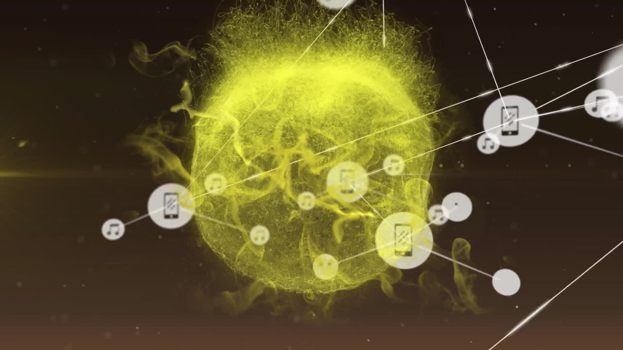 animación de la red de conexiones con iconos en todo el mundo