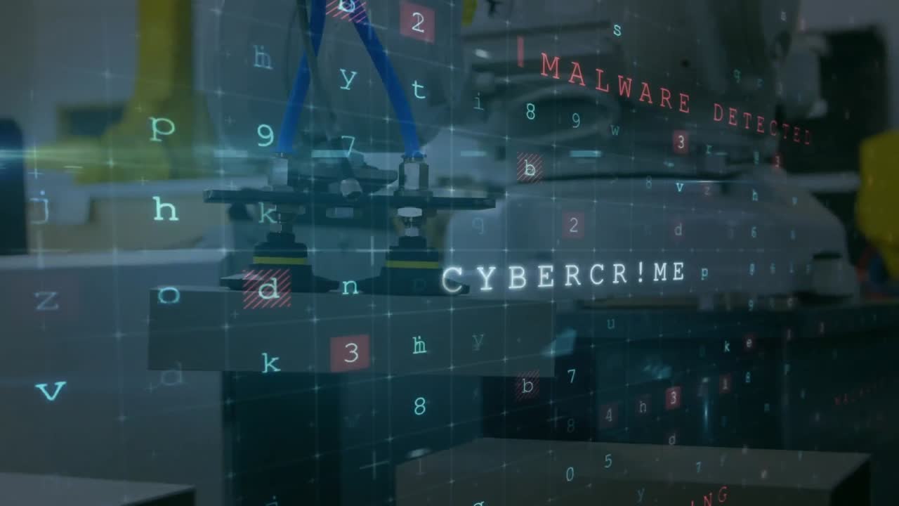 Animation of cyber attack warning over machine in lab