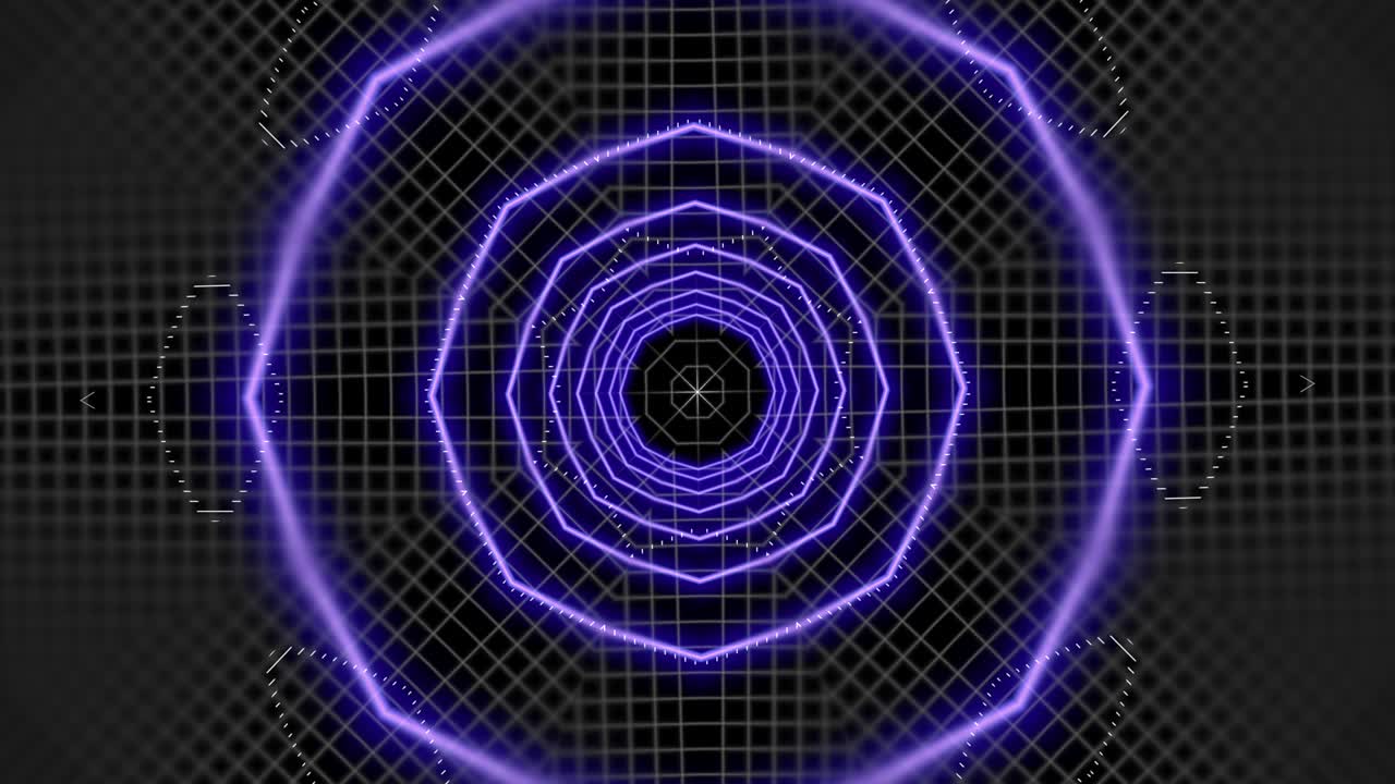 4k video of geometric neon illuminated shapes forming a tunnel.