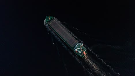 top down aerial drone shot of empty cargo ship