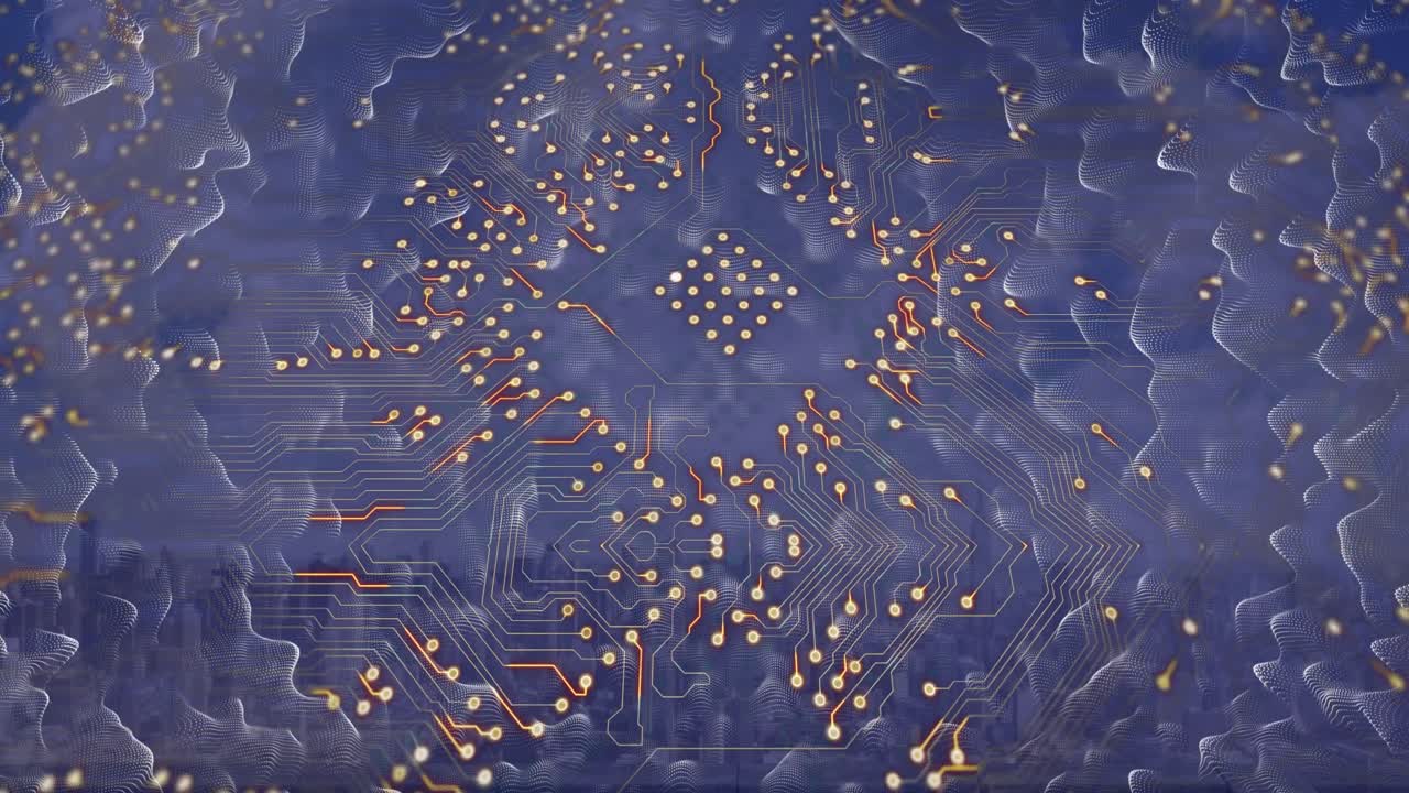 Animation af former og et computerprintkort over et bylandskab.