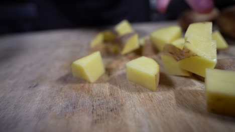 chopped potatoes flying in slow motion