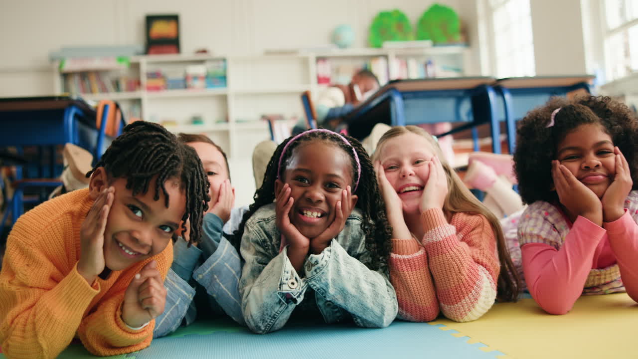Group of diverse children in a classroom