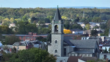 church bell tower in old american town