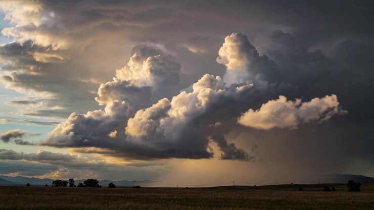 Opbyggende konvektivt skysystem, der vokser over græsland og danner en regnskakt under lav solopvarmning.