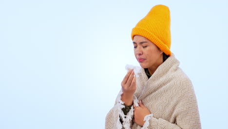 mujer, enferma y gripe con tejido