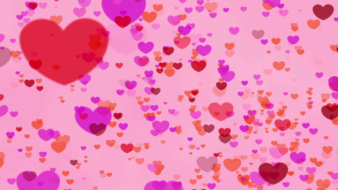 Loop continuo di bokeh con icone a cuore colorate su sfondo colorato per contenuti di festival natalizi o della stagione invernale, o per sfondi, contenuti sull'inverno, contenuti d'amore o per San Valentino