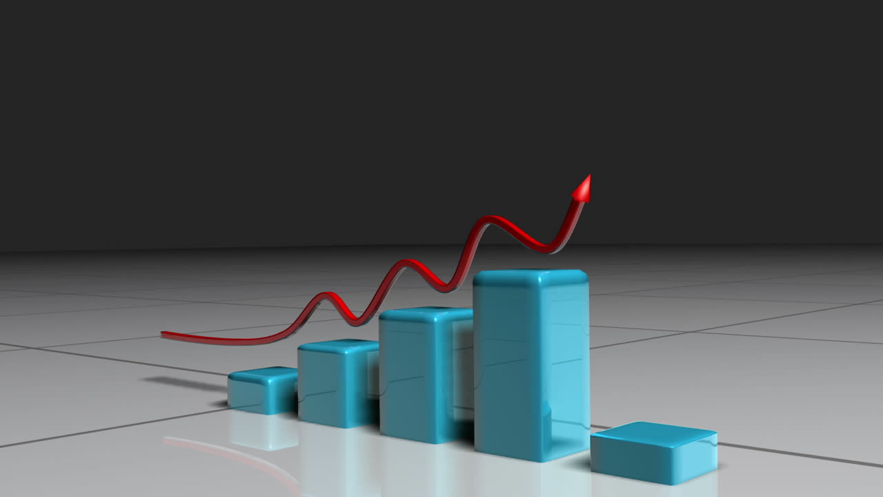 flecha roja después de un gráfico de barras azul