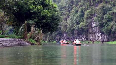 boats navigate a serene river landscape