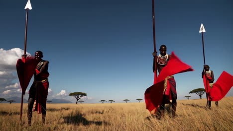 african tribe warriors in traditional attire