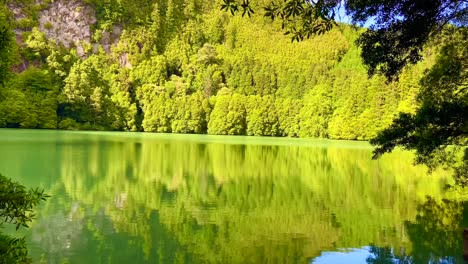 imágenes de 4k de la vista de un lago creter verde intacto en la isla de sao miguel, azores, portugal