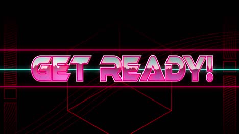 animation of get ready text over red geometrical shapes on black background