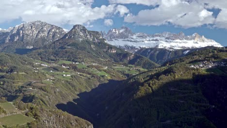 zooming in on mount tschafon, rosengarten and latemar towers in south tirol, italy