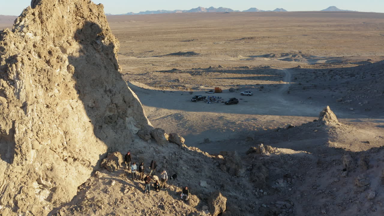 Wide Retreating Aerial Shot of the Trona Pinnacles in the Californian desert