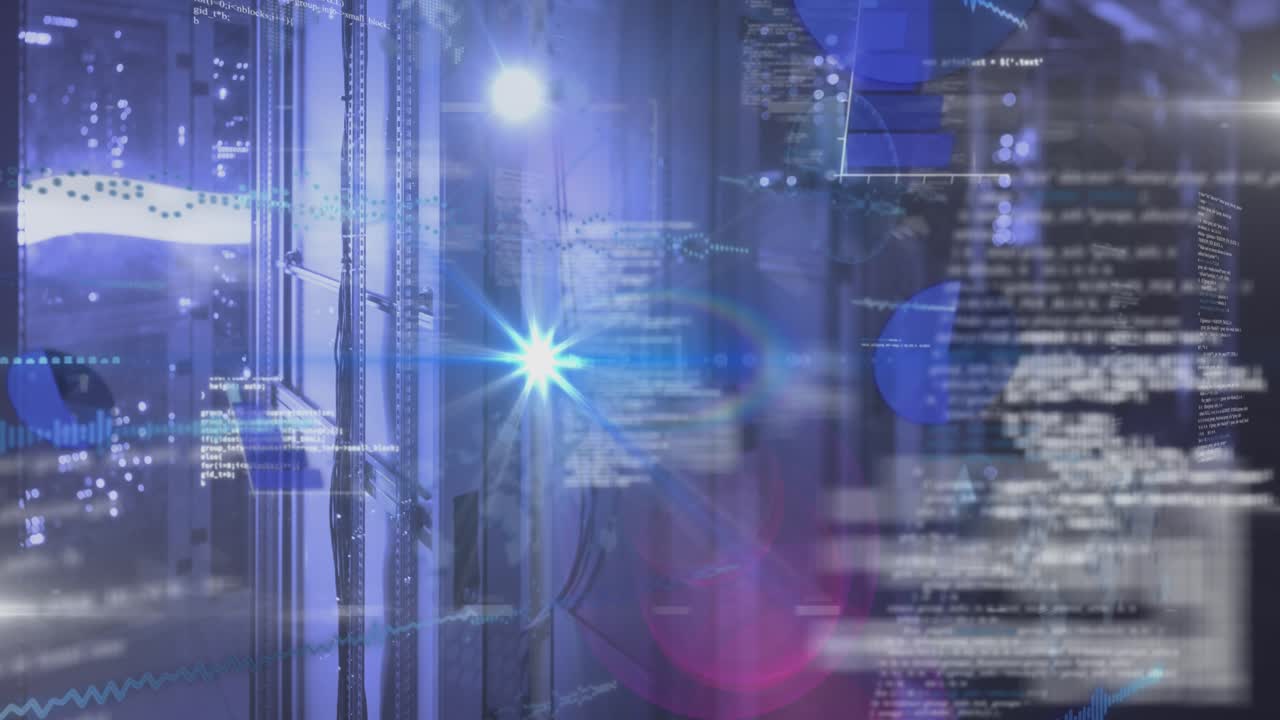 Animation of data processing over server room