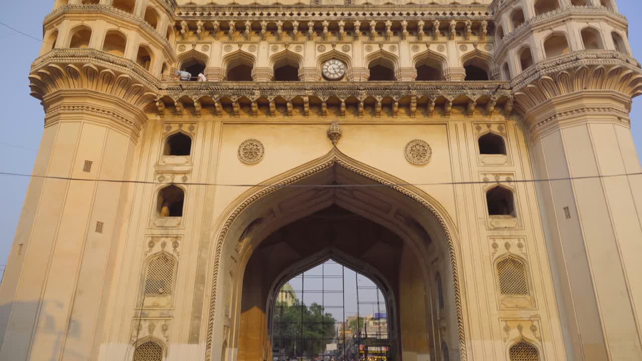 Close-up of Charminar the iconic building structures in India, Built in 1591, Hyderabad
