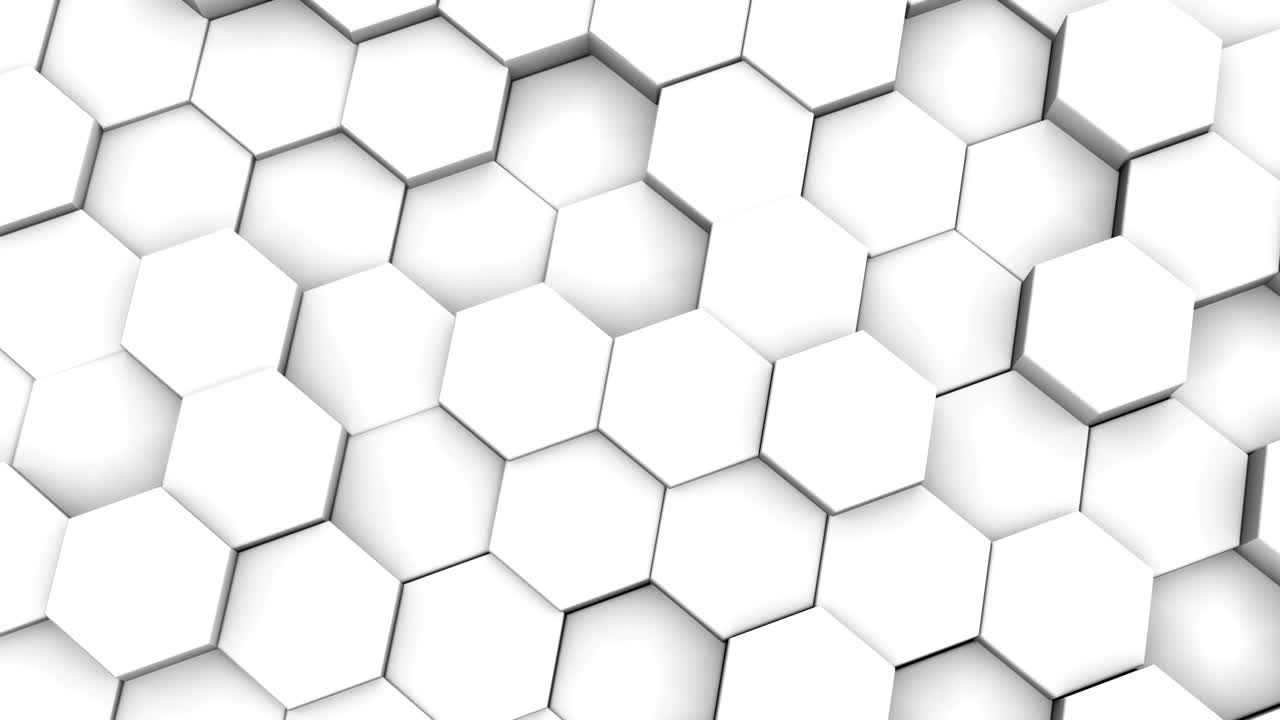 cubos geométricos imágenes de movimiento 3d. moviendo arriba y abajo bloques aleatorios con superficies hexágonas animación. panales de miel grises vista de perspectiva dinámica de fondo. cubos de mosaico estructura video 4k