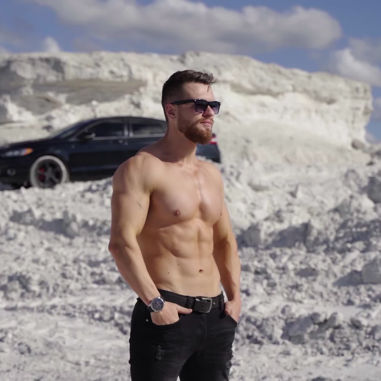 Man with muscular naked torso