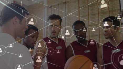 animation of network of connections over basketball match