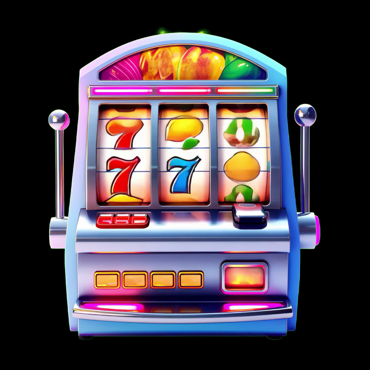Risorsa animata di un'illustrazione realistica di una slot machine, video 4K trasparente, canale alfa