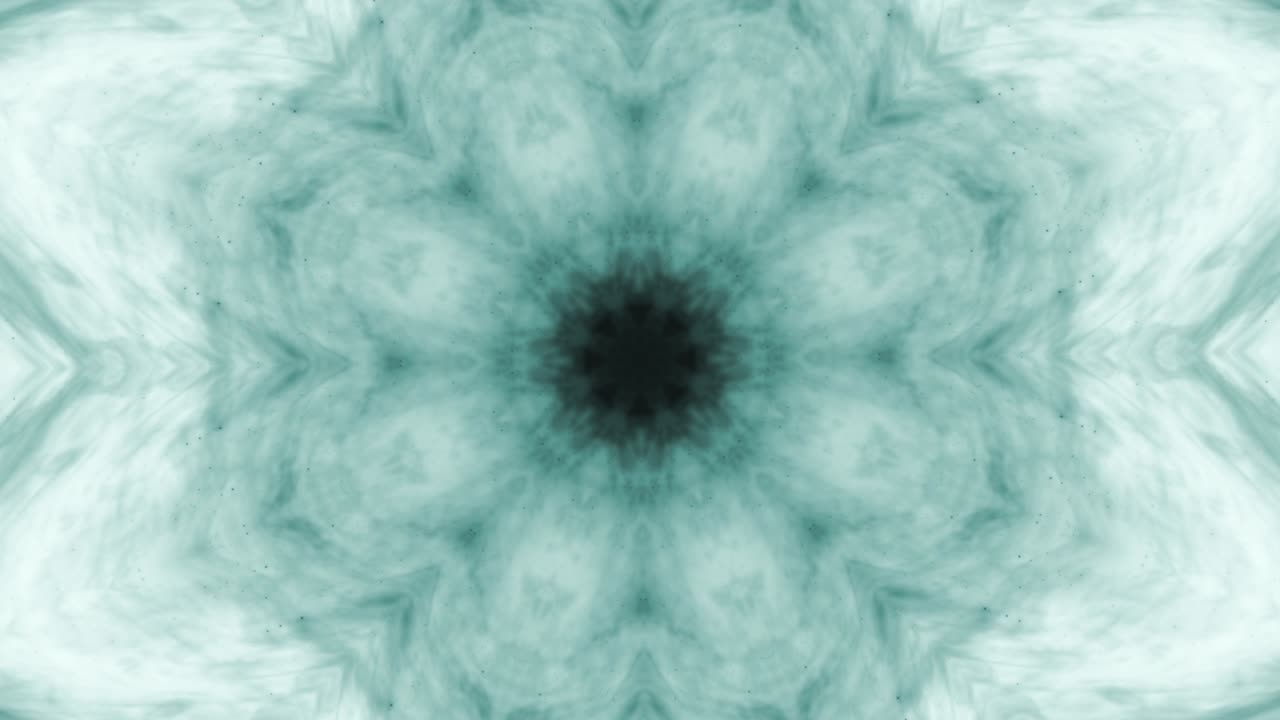 kaleidoscopio secuencia de patrones de tinta. 4k abstracto blanco y azul fondo gráfico de movimiento. o para yoga, clubes, espectáculos, mandala, animación fractal. hermoso adorno brillante. bucle sin costuras.