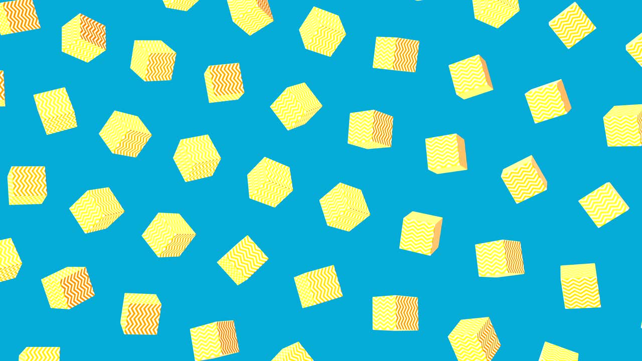 날아다니는 또는 떠다니는 간단한 기하학적 큐브와 함께 추상적인 다채로운 배경, 다채로운 장식적인 loopable 3d 애니메이션, 밝은 현대 모션 구성.