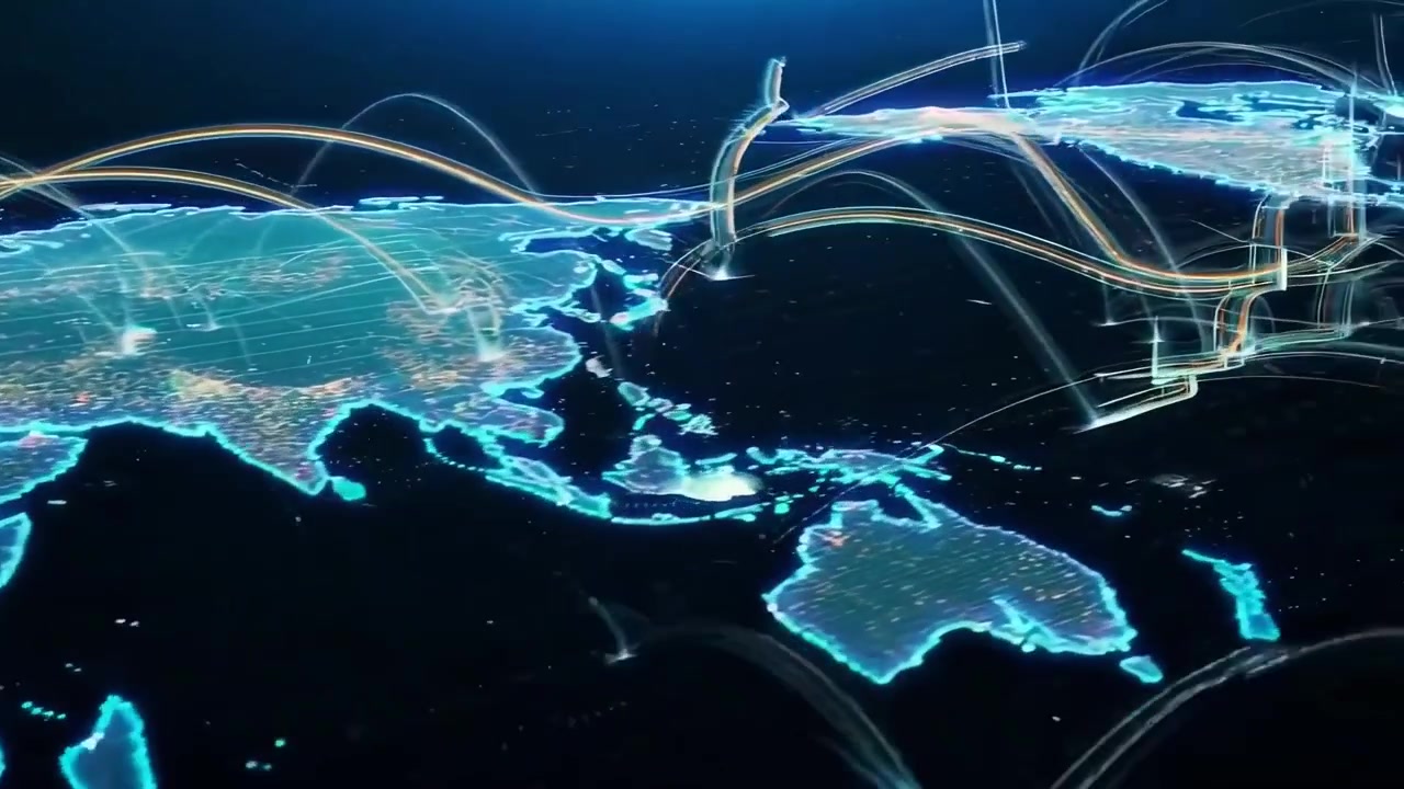 Digital World Map Showing Global Network Connections and Data Flow