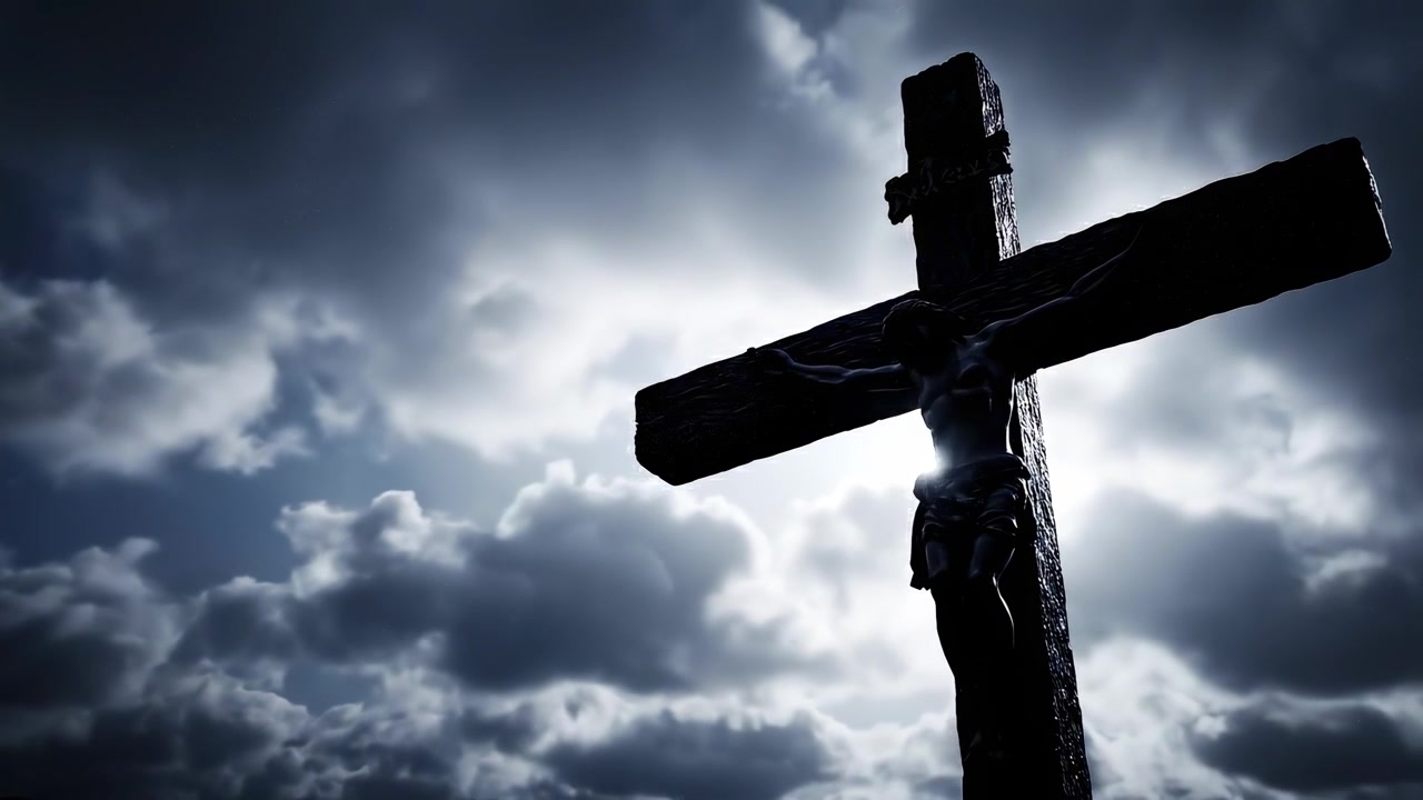 Silueta de Jesucristo en la Cruz Contra un Cielo Dramático
