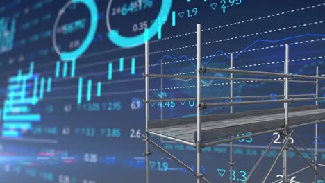 animation of scaffolding, financial data processing and statistics