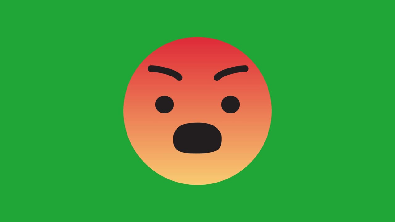 Social media angry face icon animation video. On green screen.