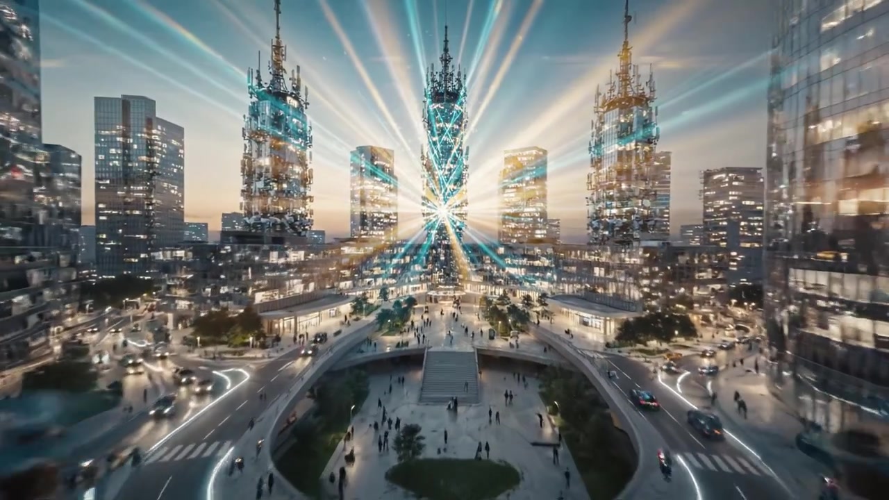 Vista Deslumbrante de um Horizonte Metropolitano Moderno Iluminado à Noite com Luzes Refletidas na Água e Edifícios Imponentes Exibindo Arquitetura Contemporânea