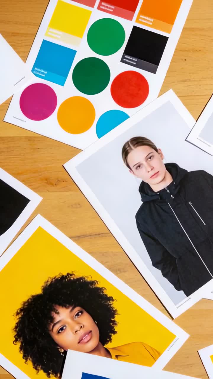Composizione creativa flat lay con foto ritratto e palette di colori