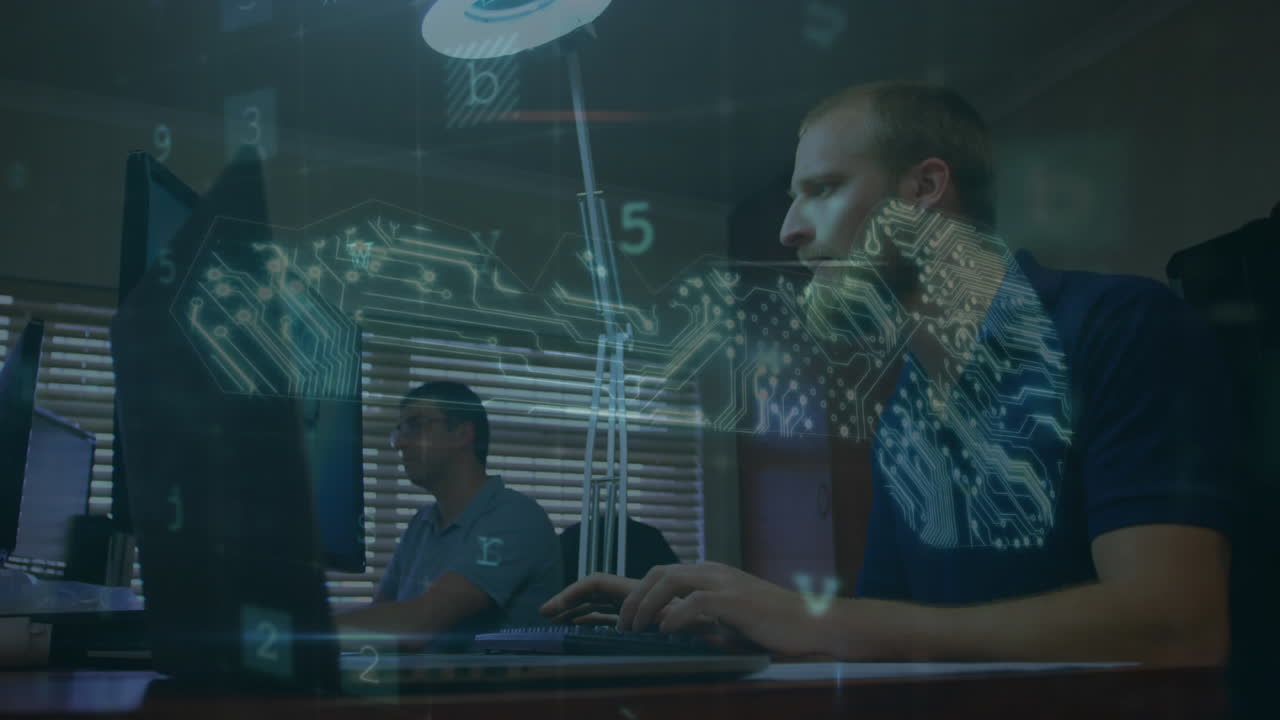 animación de advertencia de ataque cibernético sobre científicos que usan computadoras