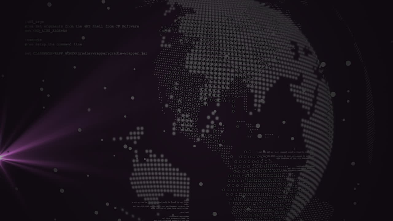 Animation of data processing with globe over white spots