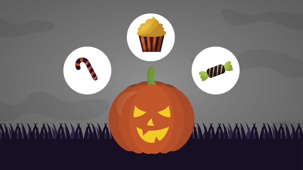 호박과 사탕으로 해로윈 축제를 축하합니다.