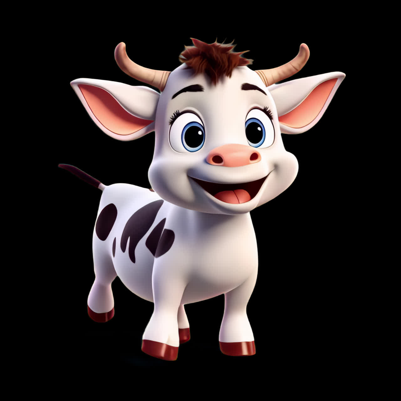Adorable cartoon cow illustration animation isolated asset, transparent 4K video, alpha channel